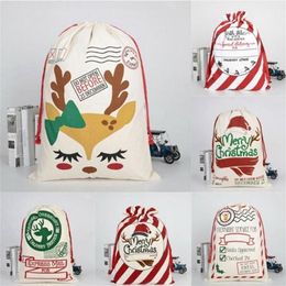 2021 Christmas Santa Sacks Canvas Cotton Bags Large Heavy Drawstring Gift Personalised Festival Party Decoration