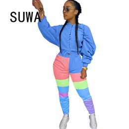 Long Sleeve Bandage Sweatshirt Top High Waisted Baggy Pants Fall Winter Tie Dye Two Piece Lounge Wear Womens Sets 210525