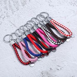 Creative hand-woven leather cord keychain hanging white-plated high-end male and female couple car key ring chain pendant