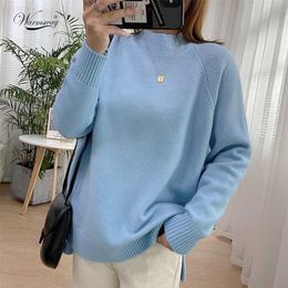 Women Mock Neck Pullovers Sweater High Quality Oversized Jumper Split Fall Winter Clothes Beige Purple Green 8 Colours C-232 211103