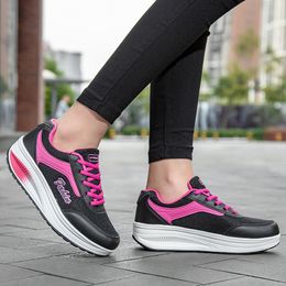 New Womens Cusual Walking Shoes Fashionable Snekers Thick Bottom Non-slip Shake Shoes Lace-up Sport Footwear