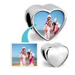 2021 Customised blank heart photo bead alloy Metal Slider European Charms without photo Fit Pan Chamilia Biagi Bracelet