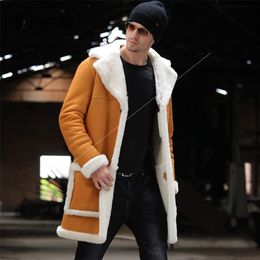 Vintage Winter Warm Thick Woolen Overcoats Men Casual Patchwork Long Coats For Mens 2022 Fashion Long Sleeve Loose Outerwear 211122