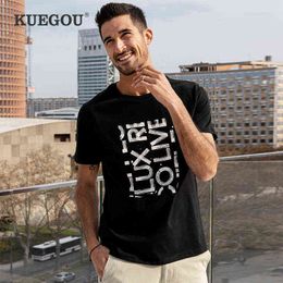 KUEGOU 100% Cotton O-neck Clothing Men's T-shirt Short Sleeve Fashion Letter Print Tshirt Summer Streetwear Top Plus Size 90028 G1229