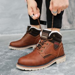 Fashion Men Winter Boots Footwear Lace Up Work Safety Ankle Boots Warm Wool Lining Big Size Male Rubber Boots