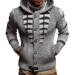 Men's Sweaters 2022 Casual Slim Solid Knitted Sweater Oversized Men Full Sleeve Cardigan Hooded Knitwear Coat