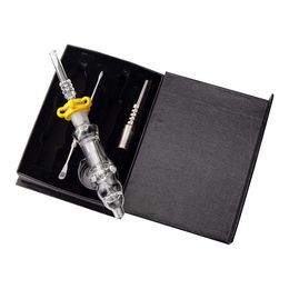 Headshop214 CSYC NC046 Glass Bong Dab Rig Smoking Pipe Gift Box 14mm Quartz Ceramic Nail Double Tips Clip Glass Dish Dabber Tool Clear Spill-Proof Bubbler Pipes