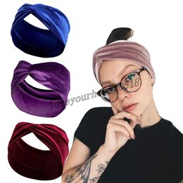 Headband Europe/The United States New Solid Gold Velvet Hairband Hair Accessories Elastic Knot Cross Wide-brimmed Headband 237