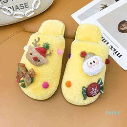 Christmas Cotton Slippers Women Winter Plush Warm Cotton Shoes Indoor Home Bag Toe Soft-soled Slippers Non-slip Santa Shoes Y1206