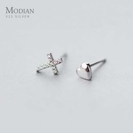 Cross Clear CZ Faith Love Heart Small Stud Earrings Fashion For Women Sparkling 925 Sterling Silver Fine Charm Jewelry 210707
