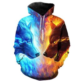 New 3D digital print Hoodie men stitched wolf loose couple sweater