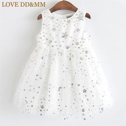 LOVE DD&MM Girls Dresses Summer New Children's Wear Girls Sweet Star Sequins Mesh Sleeveless Princess Puff Dress 210303