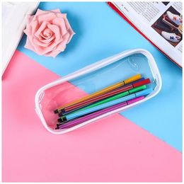 PVC Pencil Bag Zipper Pouch School Students Clear Transparent Waterproof Plastic PVC Storage Box Pen Case DH8575