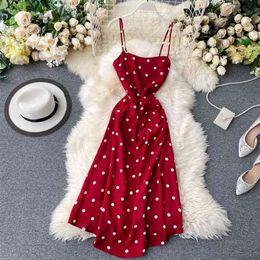 Spring Summer Fashion Polka Dot Print Sleeveless Pleated High Waist Dress Vestidos L487 210527