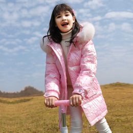 New -30 Degree Girls Winter Down Snowsuit Coat Real Fur Collar Warm Children Parkas Outerwear Thicken Waterproof Kids Clothes H0909