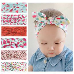 Fashion Handmade Knotted Toddler Elastic Hairband Cute Fruits Pattern Bunny Ears Infant Headband Print Headwear Party Decoration