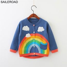 SAILEROAD 2-7Years Rainbow Embroidery Knitted Sweater for Girl Autumn Cardigan for Boys Warm Sweaters for Girls Kids Clothes 210308