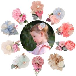 wholesale artificial flowers hair clips NZ - New Artificial Flower Hair Clips for Women Girls Wedding Party Hair Barrettes Handmade Kid Girls Child Hair Accessories