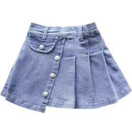 Baby Western-style personality half-length skirt Girls spring and summer baby girls fashion folding denim P4619 210622