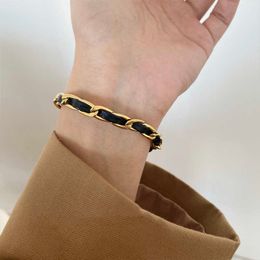 Ghidbk Unique Design Stainless Steel Leather Chain Bangles Awesome Statement Bracelets Demo Women Street Style Jewellery Q0719