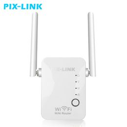 PIXLINK Wireless Mini Router WiFi Repeater Access Point Mode Antennas Booster 2.4G Amplifier Long Range Signal Wi-Fi Extender 210607
