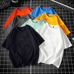 Summer Men's T Shirt Casual Solid Cotton Short Sleeve Mens Oversized Fashion Loose Hip-Hop op ees Plus M-5XL 210706