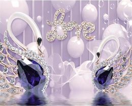 Formato personalizzato Foto 3D AMORE Cigno sfondo gioielli Sfondi decorativi per la casa murales di cristallo Impermeabile