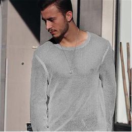 Mens Solid Colour Knitting Sweaters Fashion Long Sleeve Round Neck Pullover Sweater Male Spring New Loose Casual Irregular Hem Bottoming Tops