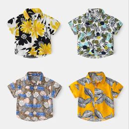 Kids Birthday Gift Clothes Summer European Fashion Casual Tops Toddler Children Ethnic Floral Short Sleeve Shirt For Boys 210529