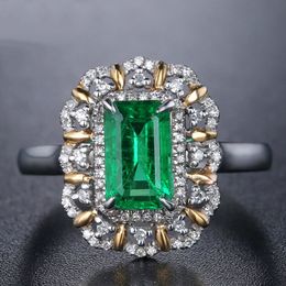 Square Green Emerald gemstones diamond Rings for women 18k white gold silver Colour argent bague luxury Jewellery bijoux gifts