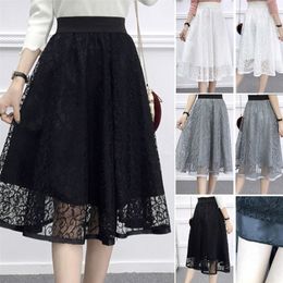 Umbrella Skirt Casual Fashion Spring And Summer Women's Waist Gauze Lace Skirt Thin A-line Long Skirt Female Drop Shipping 210310