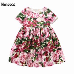 Kimocat Girl Dress Summer New Floral Baby Cute Girl Cotton Dress Princess Floral print short-sleeved dress Infant Kids Clothing Q0716