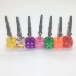 New Cool Colourful Dice Shape Desktop Dry Herb Tobacco Preroll Cigarette Smoking Holder Tips Hand Clip Clamp Tongs High Quality DHL Free