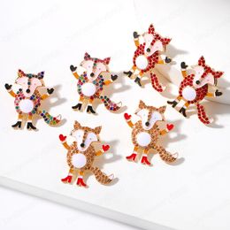 Cute Christmas Fox Shaped Rhinestone Dangle Earrings For Women Shiny Colourful Crystal Jewellery Accessories Brincos