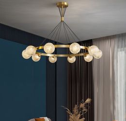 Luxury Postmodern Brass Chandeliers Fashion 4/6/8 Heads Glass Lamps Nordic Home Hotel Villa Decor Hanging Light Fixtures G9