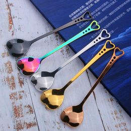 NEW Colourful Heart Shape Stainless Steel Coffee Spoon Dessert Sugar Stirring Spoons Ice Cream Yoghourt Honey-Spoon Kitchen Wholesale SN6218