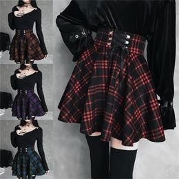 Skirts Womens Mini Y2k Plaid Skirt Summer Streetwear Casual Gothic Style High Waist Short Dresses Red Purple Skirts Plus Size 210310