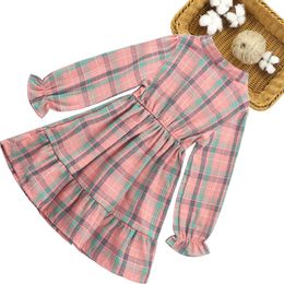 Girls Dress Plaid Pattern Girls Dresses Casual Style Kids Girls Dress Spring Teenage Girl Costume 6 8 10 12 14 Q0716