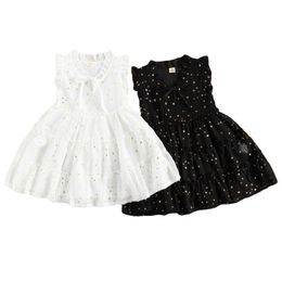 FOCUSNORM 2-7Y Summer Lovely Baby Girls Dress Lace Ruffles Sleeveless Star Print Knee Length A-Line Princess Sundress Q0716