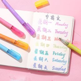 Highlighters 8pcs/lot Colourful Double Line Pen Highlighter Fluorescent Marker Candy Colour Student Multicolor Hand Note For School Poster