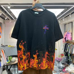 Men's T-Shirts 2021 summer street style loose large plate flame letter print men's and women's hip hop short sleeve T-shirt