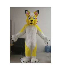 Halloween Yellow Husky Dog Mascot Costume Cartoon Wolf Anime theme character Christmas Carnival Party Fancy Costumes Adult Outfit