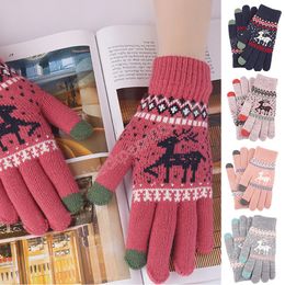 Fashion Knitted Thick Gloves For Men Women Christmas Deer Printed Warm Autumn Winter Full Finger Gloves Thickened Fawn Gloves
