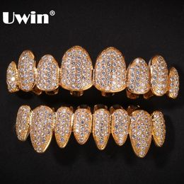 UWIN Cubic Zirconia Set Silver Colour Teeth Hiphop Halloween Iced Out Top&Bottom Dental Grills Body Jewellery