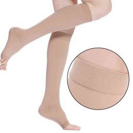 Knee High Compression Stockings Men Women Elastic Leg Support Open Toe S-XL Elastic Autumn Winter Stockings Y1119