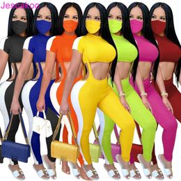 2022 Summer Women Tracksuits 2 Two Piece Outfits With Mask Shorts Short Sleeve T Shirt Top Bodycon Biker Casual Sports Outfits Set Jogging