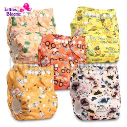 [Littles&Bloomz] 5pcs/set Baby Washable Reusable Real Cloth Pocket Nappy, 5 nappies/diapers and 5 microfiber inserts in one set 210312