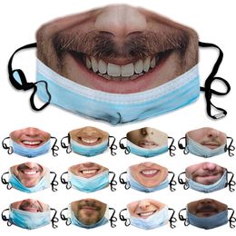 designer funny face mask adult printing hanging ears masks for men women dust-proof and anti-haze facemasks washable