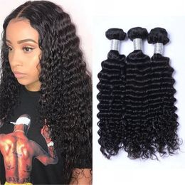 Indian Deep Wave Human Hair Bundles 3/4 Pieces Curly Non Remy Weaves Extension Natural Color