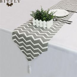 Modern Table Runner Runners for Wedding Party Cloth With Tassels Striped Cover Linen Cotton Placemat 210709